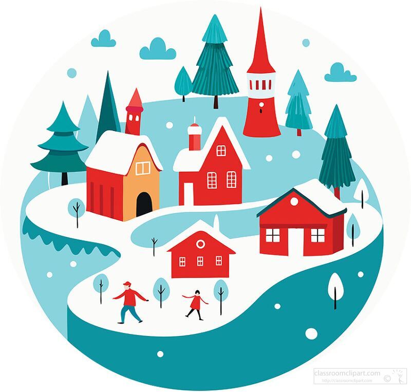 winter village scene clip art