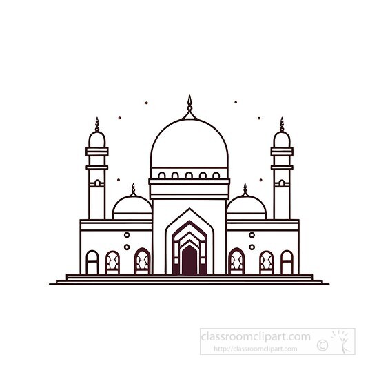 yellow mosque with a dome and a dome black outline clip art