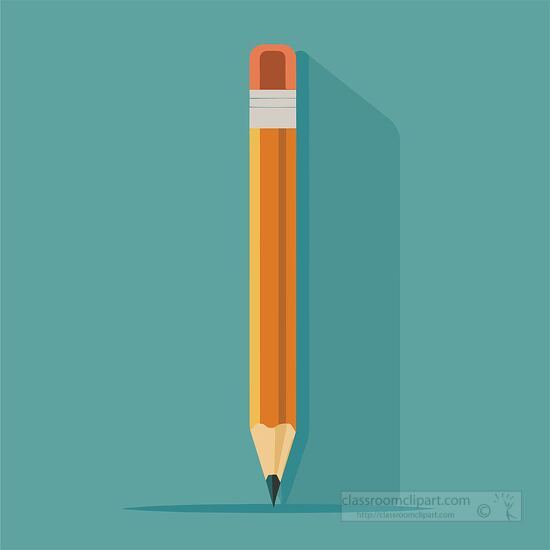 yellow pencil with an eraser standing teal background