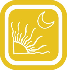 yellow square moon and radiating sun icon