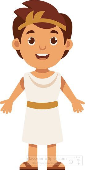 young boy dressed in a ancient Greek tunic