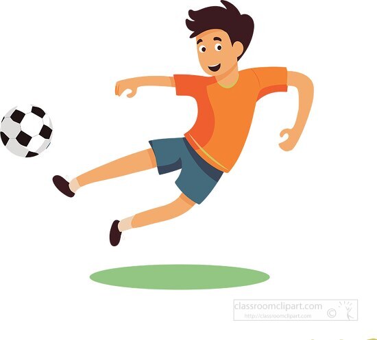 young boy kicking a soccer ball on a field