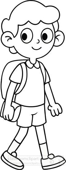 young boy ready for school black outline