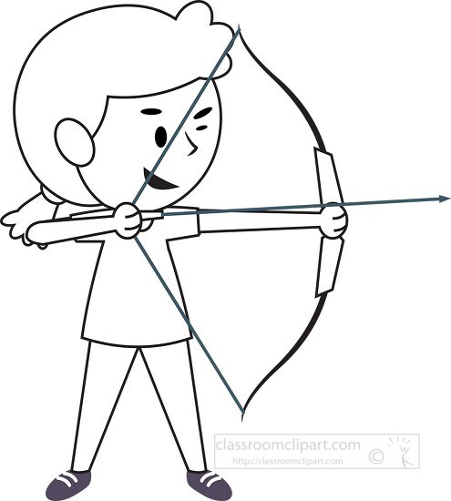 young girl shoots arrow at a target archery black outline clipar