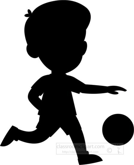 young soccer player runs to kick ball with his skill silhouette