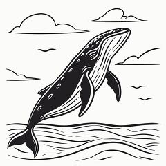 Alaska Symbol Black and White Leaping Whale