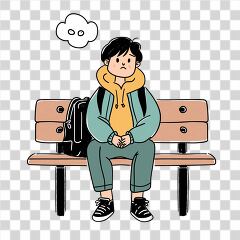 Annoyed Commuter Sits on Bench Waiting for Transport