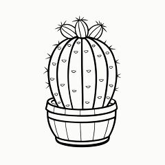 Barrel Cactus Black Outline Design for Printing