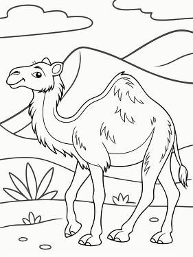 Black and White Line Art Camel for Coloring Activity