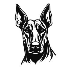 Black Outline Art of Doberman Dog Face