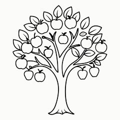 Black Outline Drawing of a Fruit Tree for Printing