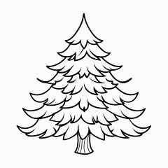 Black Outline Evergreen Tree for Printing and Coloring