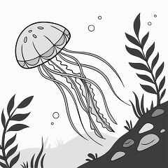 Black Outline Jellyfish Swimming in Ocean Environment