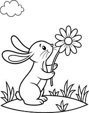 Bunny With Flower in Spring Coloring Page