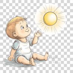 Cartoon Baby Gazing at Sun in Playful Moment