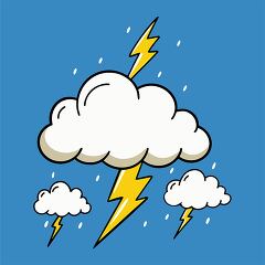 Cartoon Cloud with Lightning and Rain