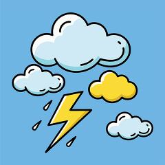 Cartoon Clouds with Lightning and Rain