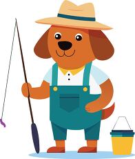 Cartoon Dog Fisherman with rod