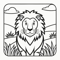 Cartoon Lion in Nature for Coloring