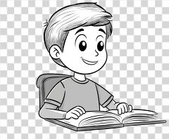 Cheerful Boy Reading a Book at a Study Desk