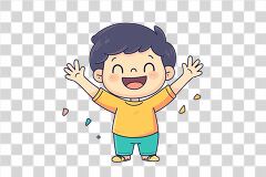 Cheerful Child Celebrating With Hands Raised in Joy