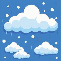 Cheerful Clouds with Rain on Blue Background