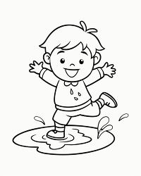 child jumping in puddle coloring page