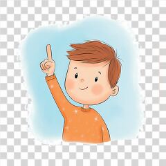 Child Pointing up With a Joyful Expression in Simple Design