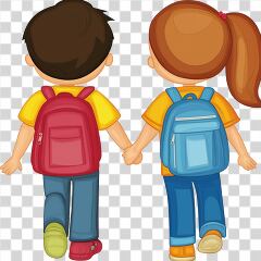 Children Walking Hand in Hand With Colorful Backpacks