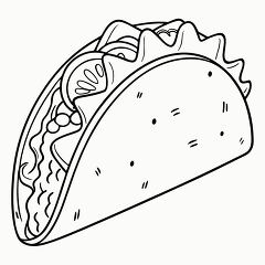 Clip Art of a Black Outline Taco on White Background