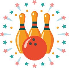 colorful bowling ball and pins Minimalist Clip Art