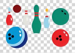 Colorful Bowling Balls and Pins Clipart Set