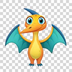 Colorful Cartoon Pterodactyl Dinosaur With Bright Features