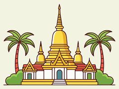 Colorful Clip Art of a Golden Pagoda With Palms