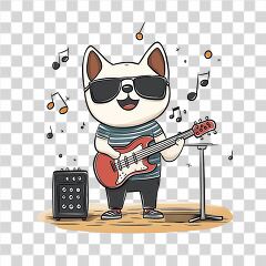 Cool Dog Playing Guitar With Sunglasses and Music Notes