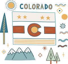 Creative Clip Art of Colorado Flag and Symbols