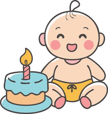 Cute Baby Celebrating Birthday With Cake and Candle