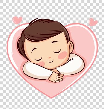 Cute Cartoon Baby Sleeping Peacefully in Heart Shape