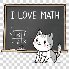 Cute Cartoon Cat Expressing Love for Math in Classroom