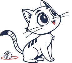 Cute Cartoon Cat Playing With a Yarn Ball