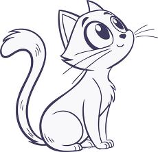 Cute Cartoon Cat Sitting and Looking up With Curiosity