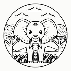 Cute Cartoon Elephant in Nature Coloring Page