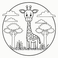 Cute Cartoon Giraffe in Nature Scene