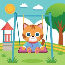 Cute Cat Enjoying a Sunny Day on a Playground Swing