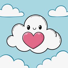 Cute cloud with heart against a blue sky