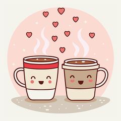 Cute Coffee Cups With Hearts Floating Above