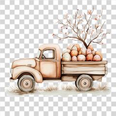 Cute Hand Drawn Easter Truck With Decorated Eggs