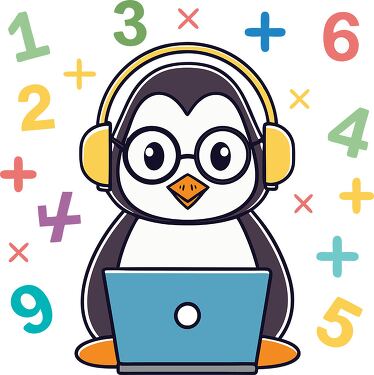 Cute Penguin Studying Math With Headphones On