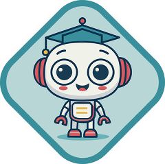 Cute Robot Character Wearing a Graduation Cap and Headphones