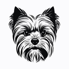 Cute Yorkshire Terrier Dog Face Black Outline Design